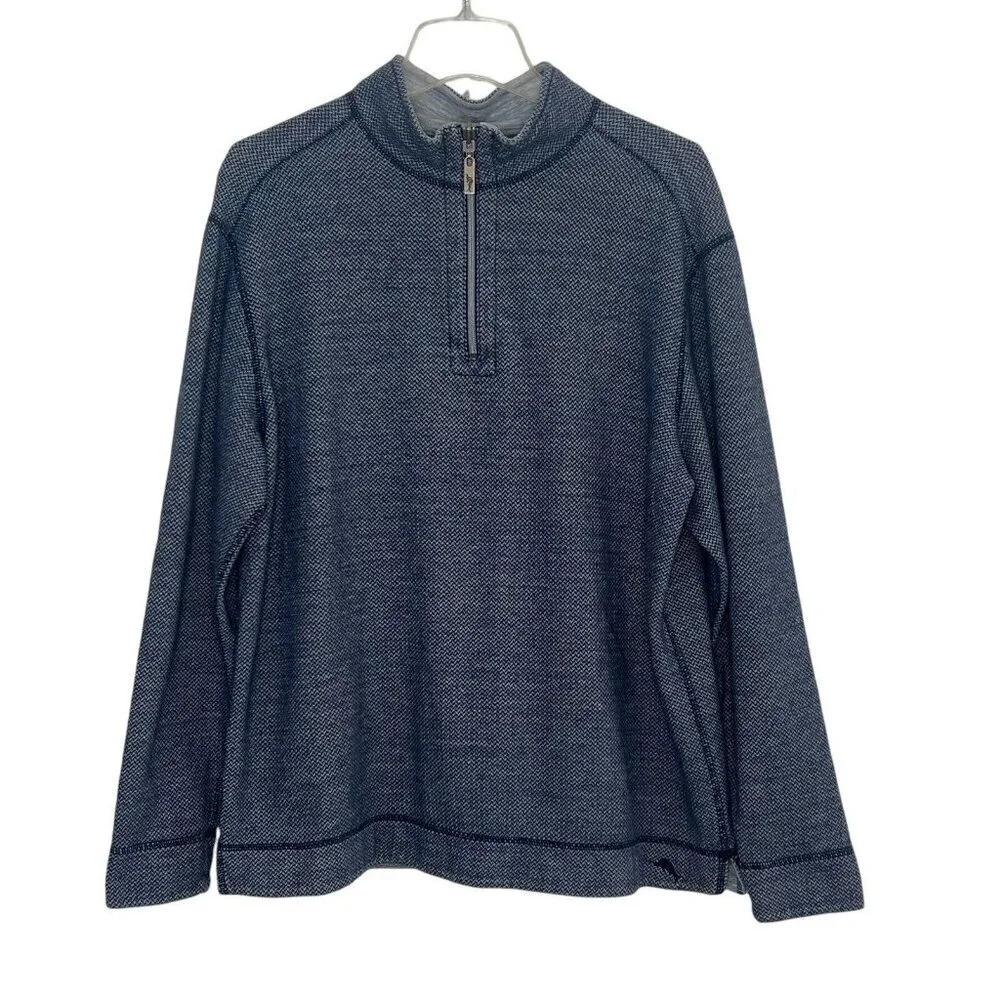 Tommy Bahama Sweatshirt Mens Medium Blue Flip Side Reversible 1/4 Zip Sweater‎